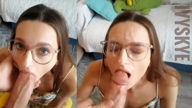Nerdy Step Sister Persuaded me to Fuck her Mouth and Cum on Glasses