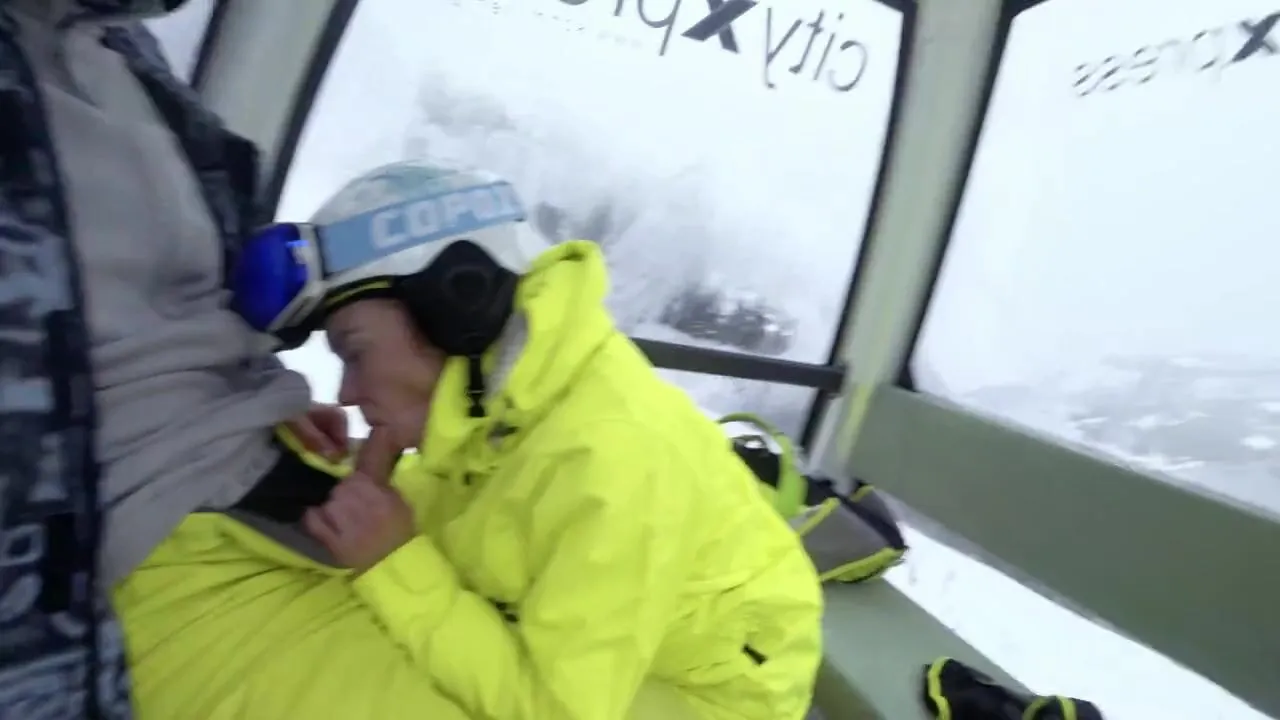 Public Cumshot on Mouth in Ski Lift Part 2