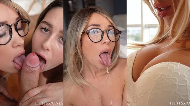 Sensual Threesome With Blond Stepmom And Gf! They Share My Cum