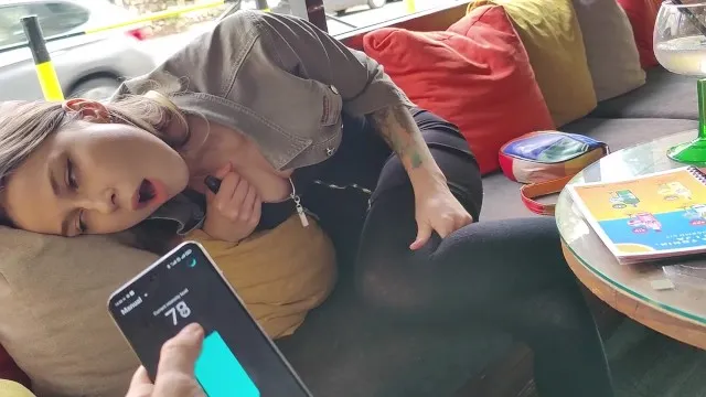Remote control orgasm of my stepsister in Bar