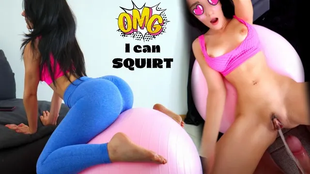 I didn't know I could squirt on a gymball.. Slutty stepdaugher eats step-daddy's cum