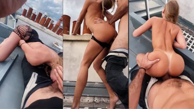Risky sex on the roof in Paris - Amateur Couple LeoLulu