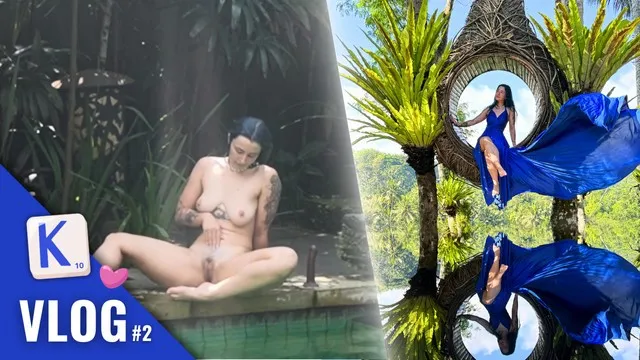 Khalamite's French GF masturbates with strap-on in the pool in Bali