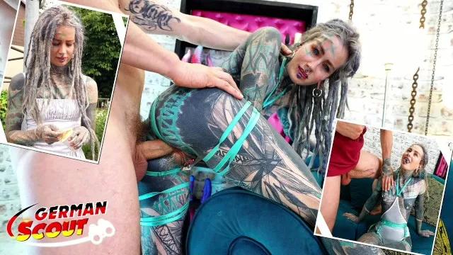 German Scout's tattooed body takes on a rough anal pounding in a hard casting session