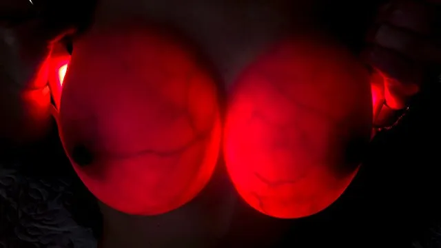 Dirty Lady's big tits bounce as she wears a silicone insert in the dark