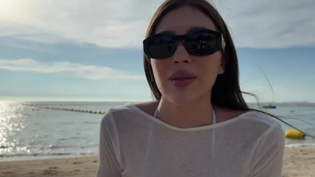 Vallery Ray cheats on her husband and fucks a stranger on the beach in POV