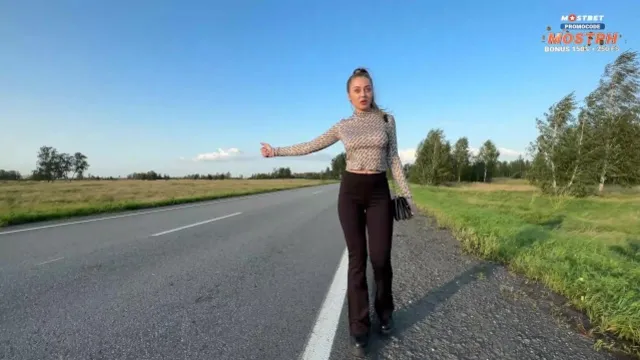BeloveFree hitchhikes in tight leggings & pays for the ride with her tight pussy and big tits