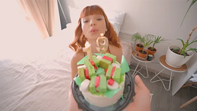 Step sister's birthday pie filled with jizz - POV blowjob and petite body