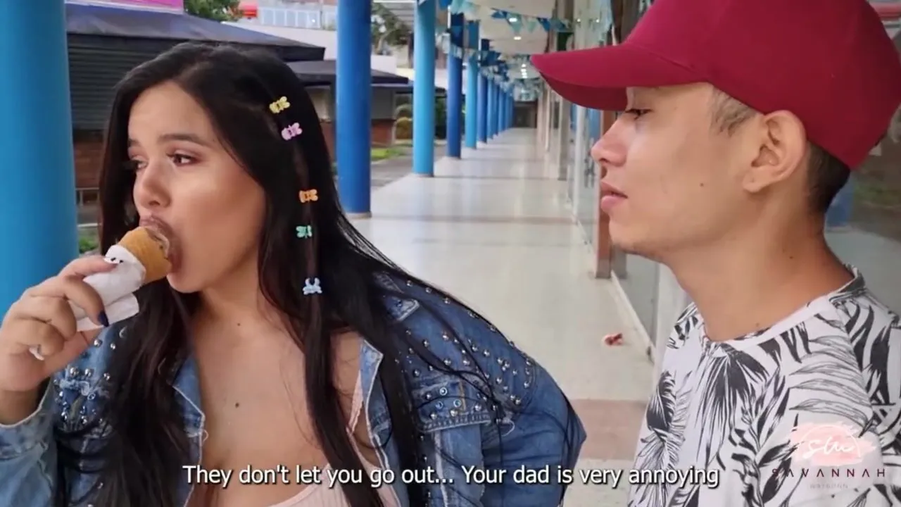 Savannah Watson gets naughty in public mall with a chubby stranger