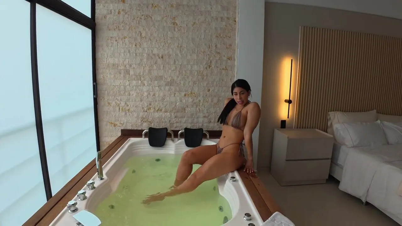 Watch Marianna Arroyo get her pretty face drenched in hot jacuzzi action while her boyfriend's BFF is in the room