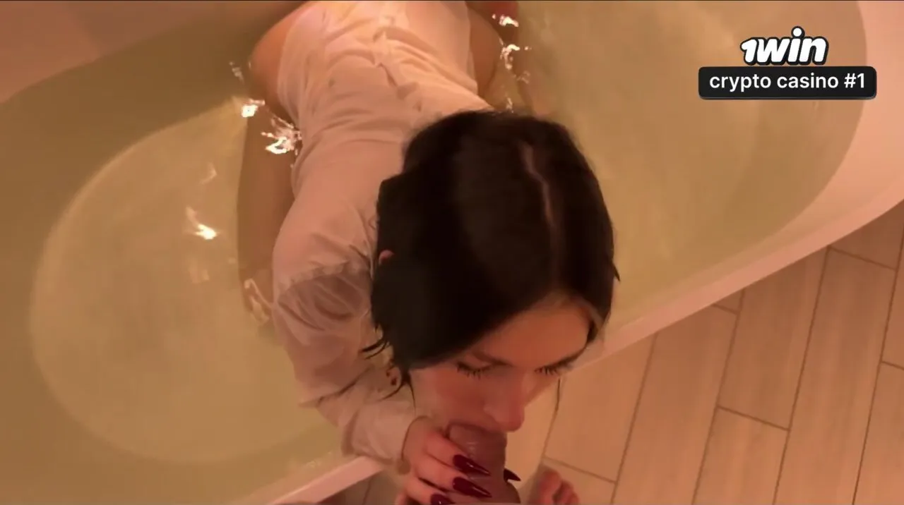 Cutie Kim's tight pussy drips while she gives me a rough bathroom blowjob & jerks me off