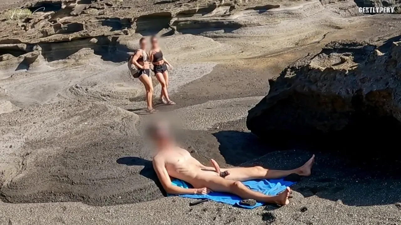 My friend Fede and her friend get naughty on the beach with a stranger & his big cock