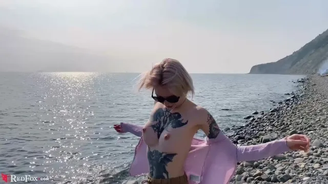 Blonde Public Blowjob Dick and Cum in Mouth by the Sea